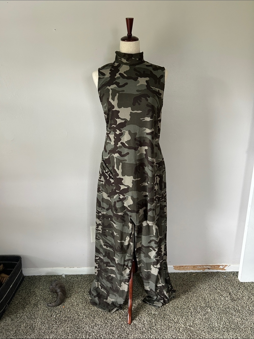 Sleeveless Camo two piece with High Neck tank and wide leg pant